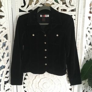 Black velvet jacket cut like classic jean jacket